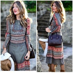 Zara Bohemian Moroccan Print Long Dress
